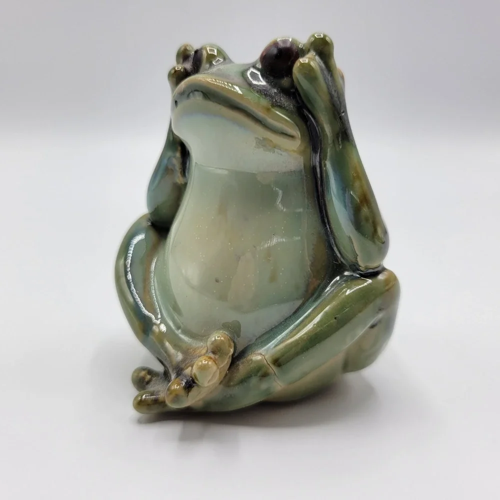 Ceramic Yoga Frog Statue Toad Gift Home Shelf Decor 2.75